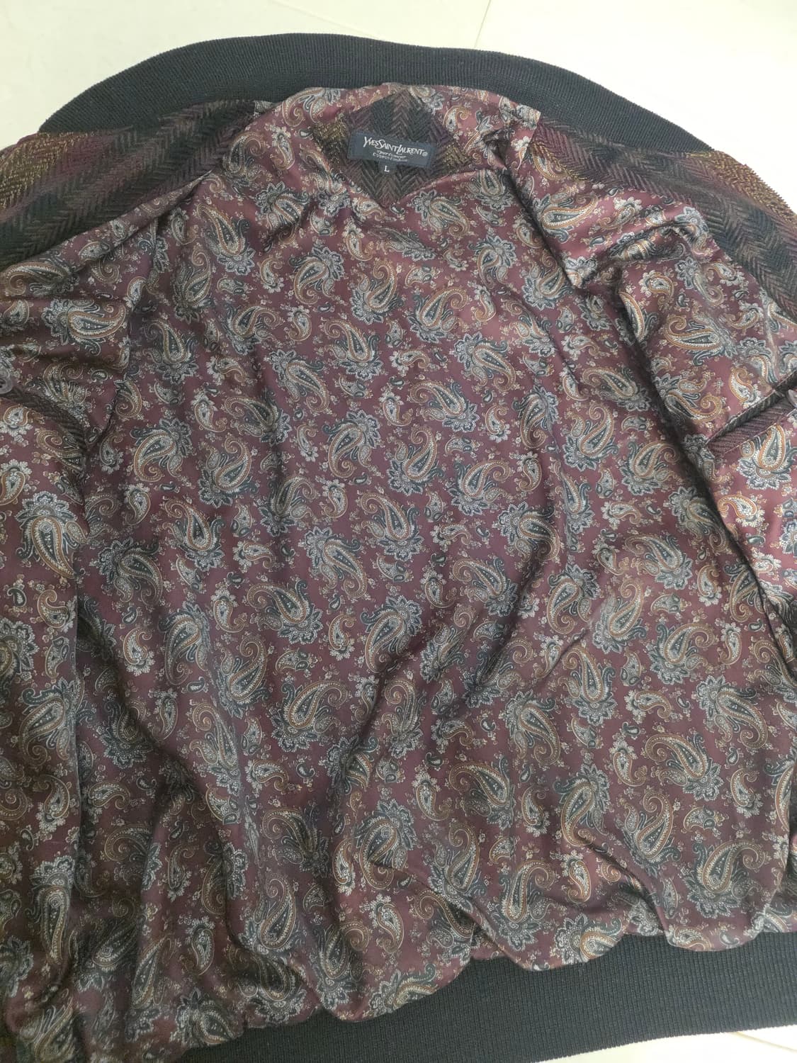 빈티지 입생로랑 소가죽 울 체크 블루종 자켓 L 상품이미지6