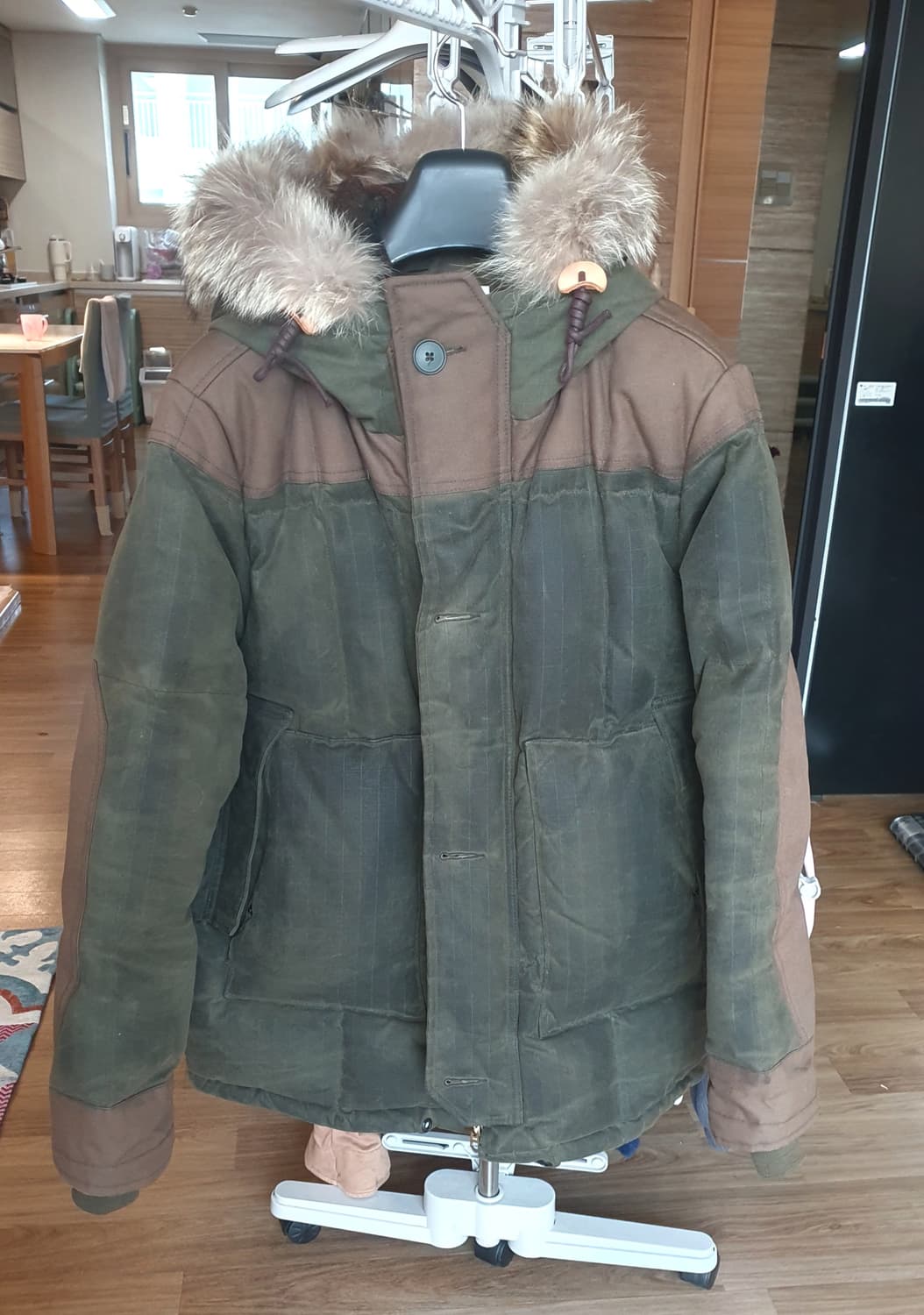 이스트로그 해리스트위드 퍼 후드 패딩 왁싱자켓 L 상품이미지1