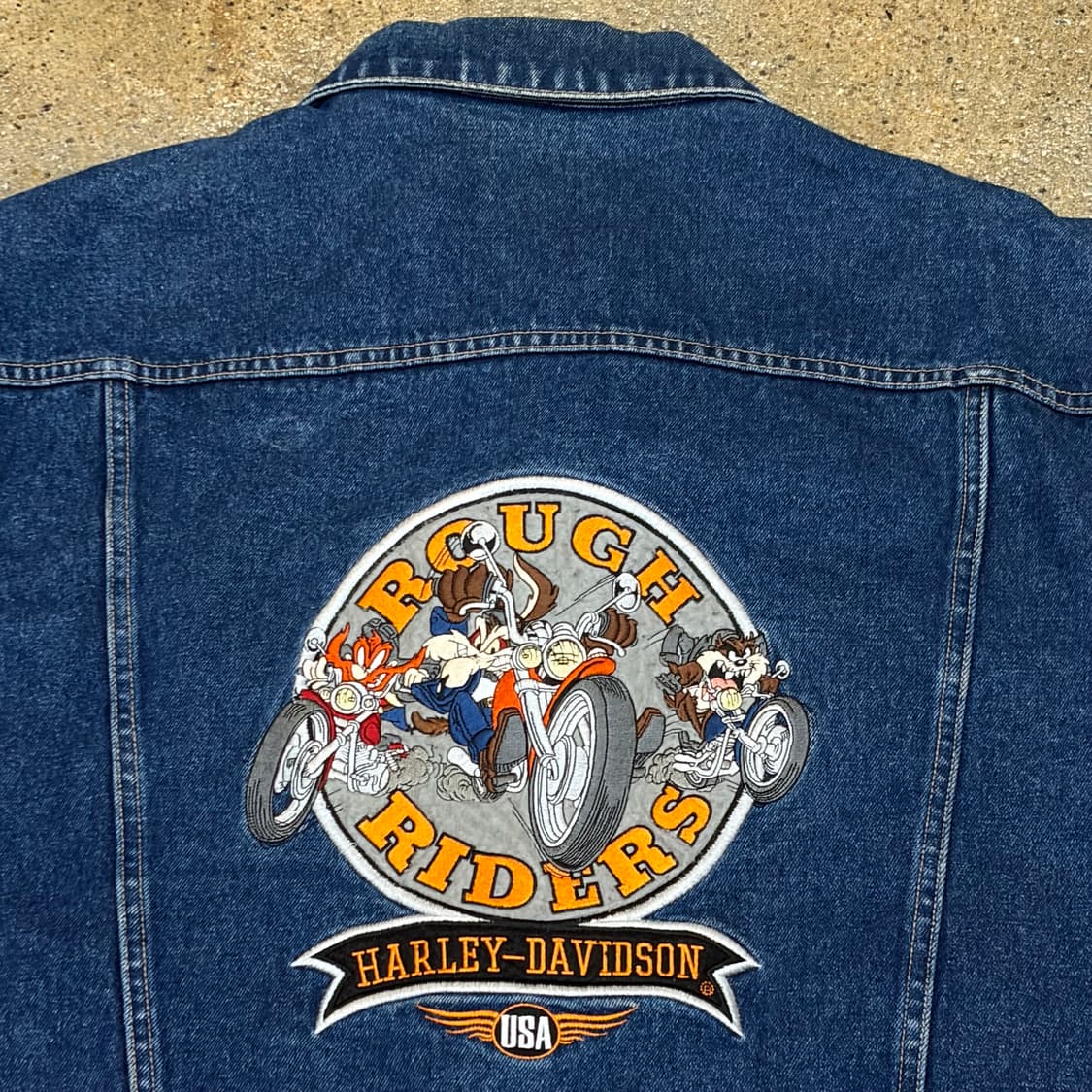90s USA 빈티지 할리데이비슨 x 워너스브라더스 청자켓 상품이미지2