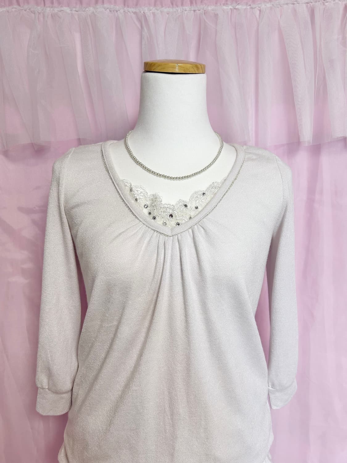 빈티지 화이트 큐빅 리본 튜닉 상품이미지2