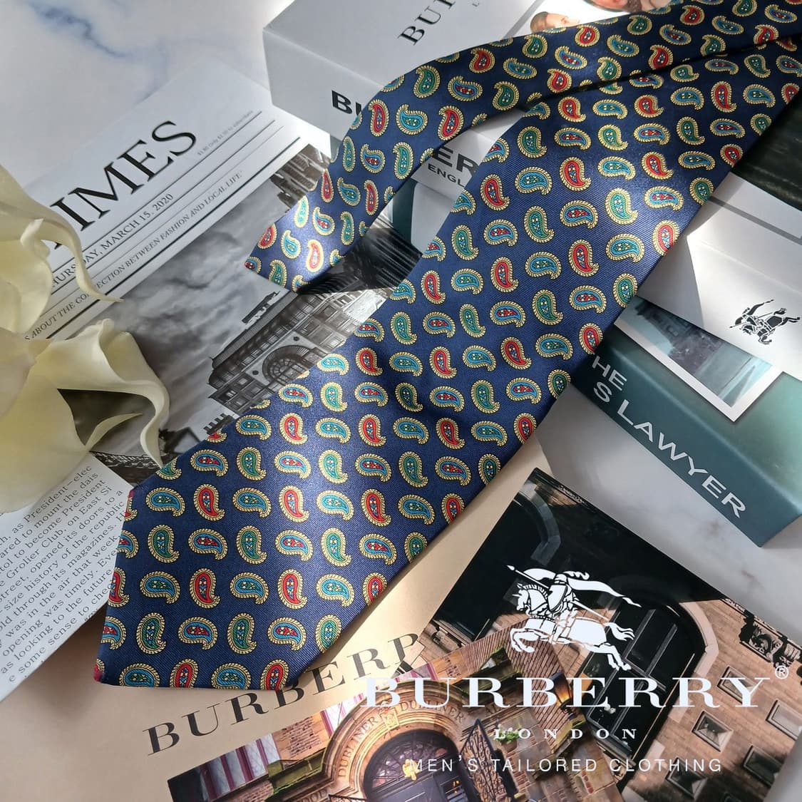 버버리 실크 네이비 페이즐리 넥타이 9.5cm A~B등급 E742 상품이미지1