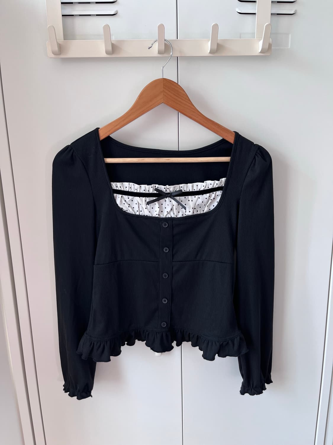 Dazy 도트 셔링 레이어드 러블리 롱 슬리브 상품이미지9