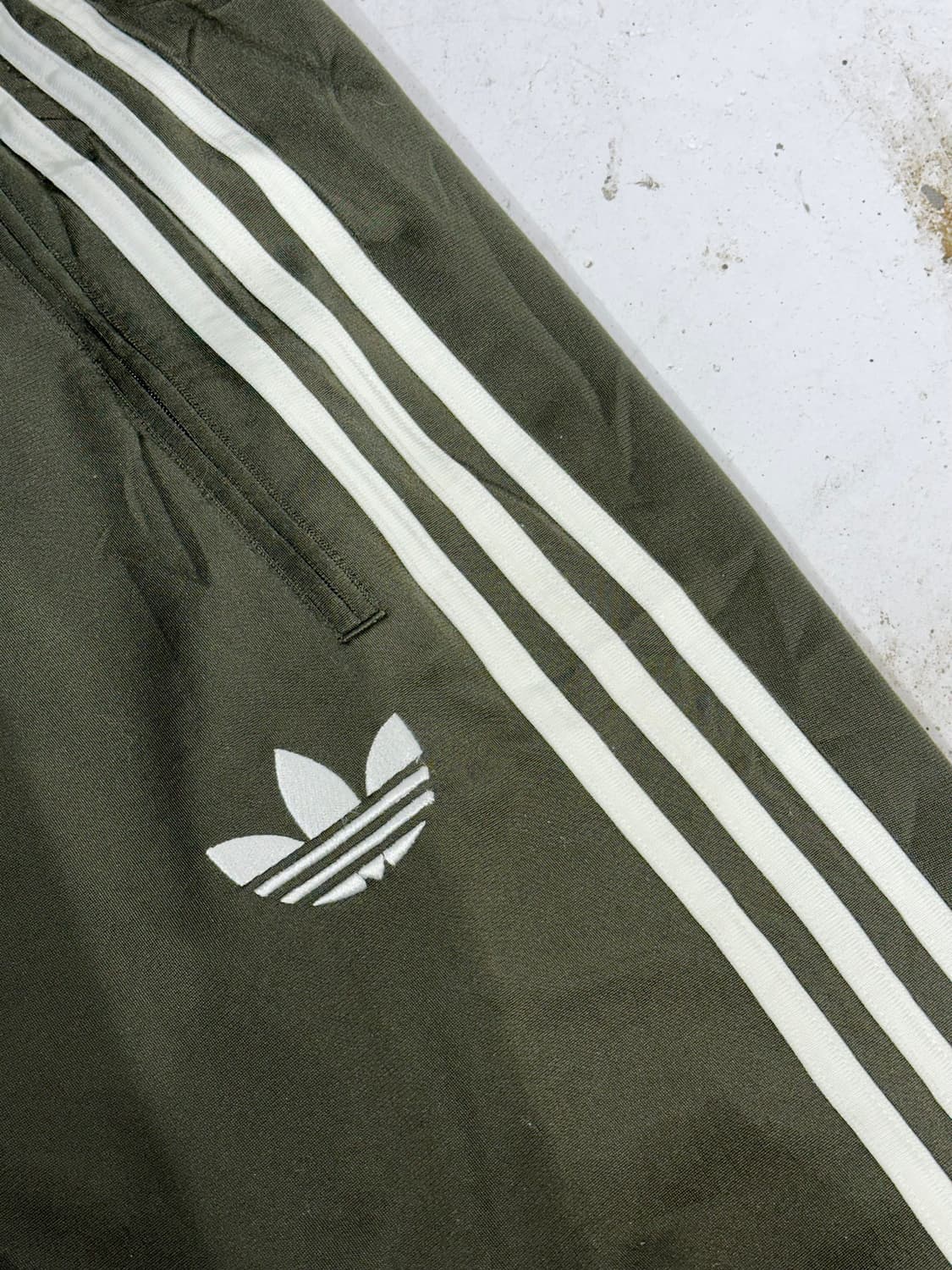 90s 아디다스 대대장 카키 파이어버드 화이트 삼선 트레이닝 바지 M 상품이미지6