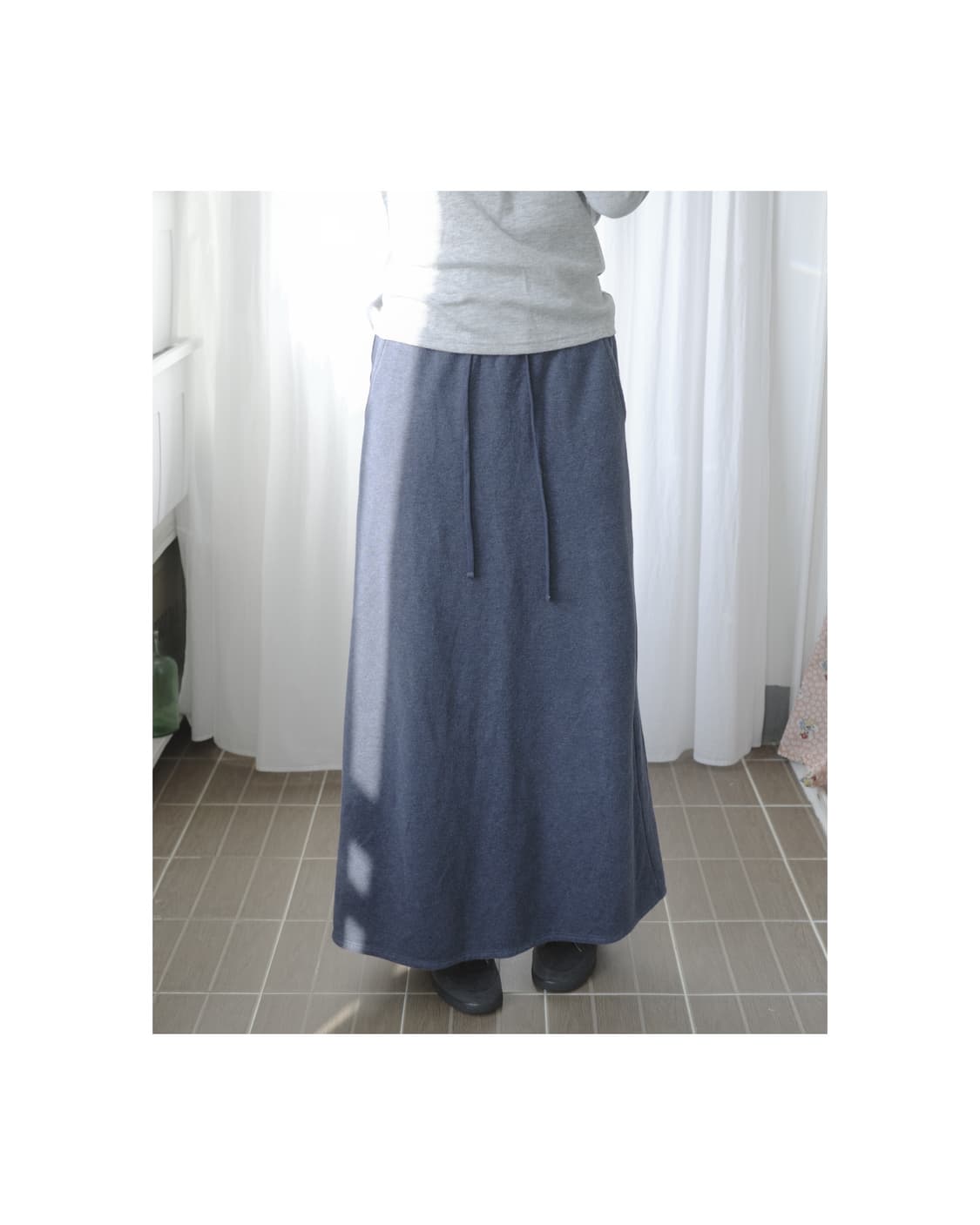 Navy long banding skirt 상품이미지4