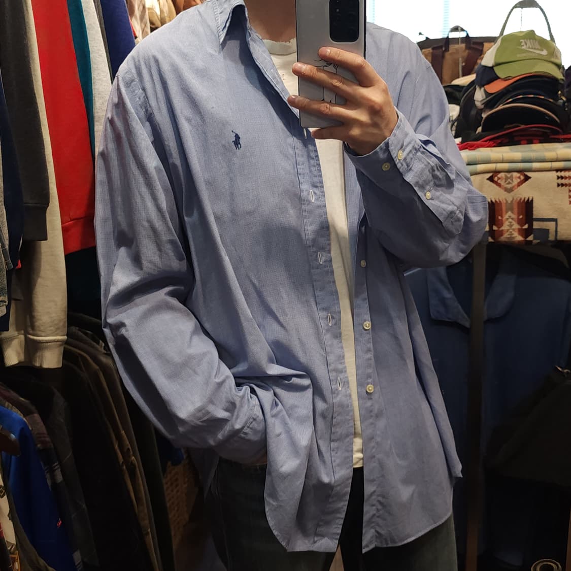 90s 폴로 체크셔츠 마이크로 체크 빅사이즈 셔츠 블루 xl 상품이미지9
