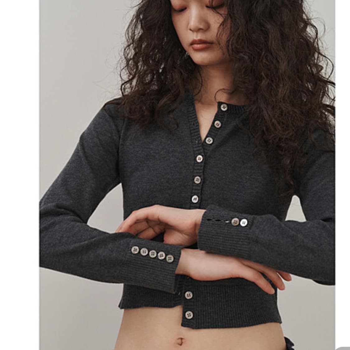 플리즈프로젝트 라운드 버튼 가디건 그레이 상품이미지2