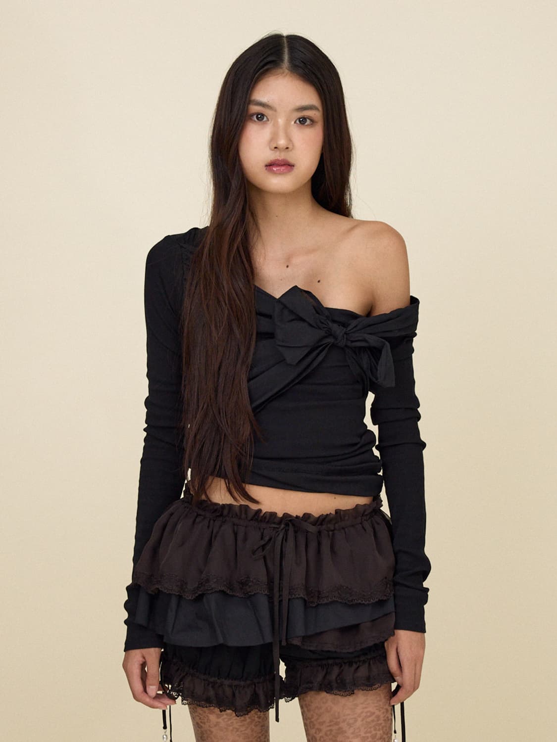 택o새상품) 글로니 로렌 보우 리본 롱 슬리브 블랙 상품이미지1