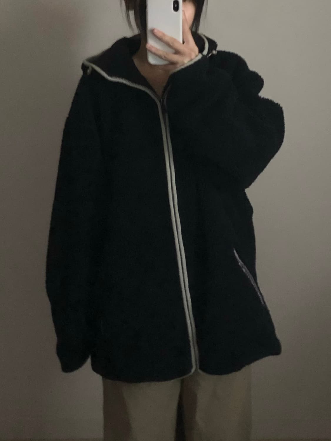 아디다스 빅로고 배색 후디 쉐르파 자켓 상품이미지1