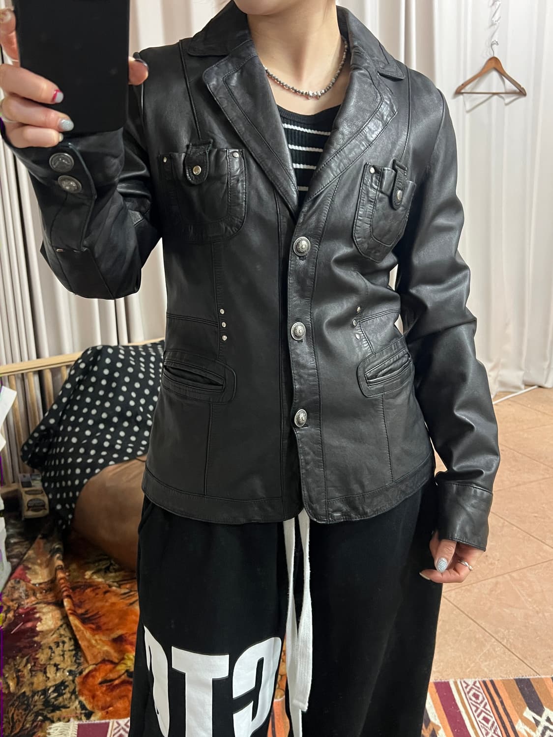 빈티지 여성 멀티포켓 가죽 블레이저 자켓 상품이미지1