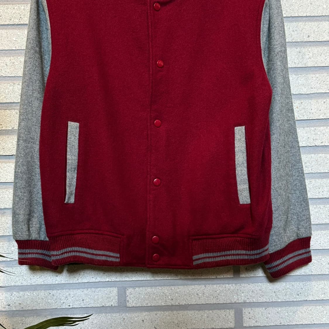 JPN VINTAGE 미니멀 울 바시티자켓 소매 배색 디테일 버건디 상품이미지4