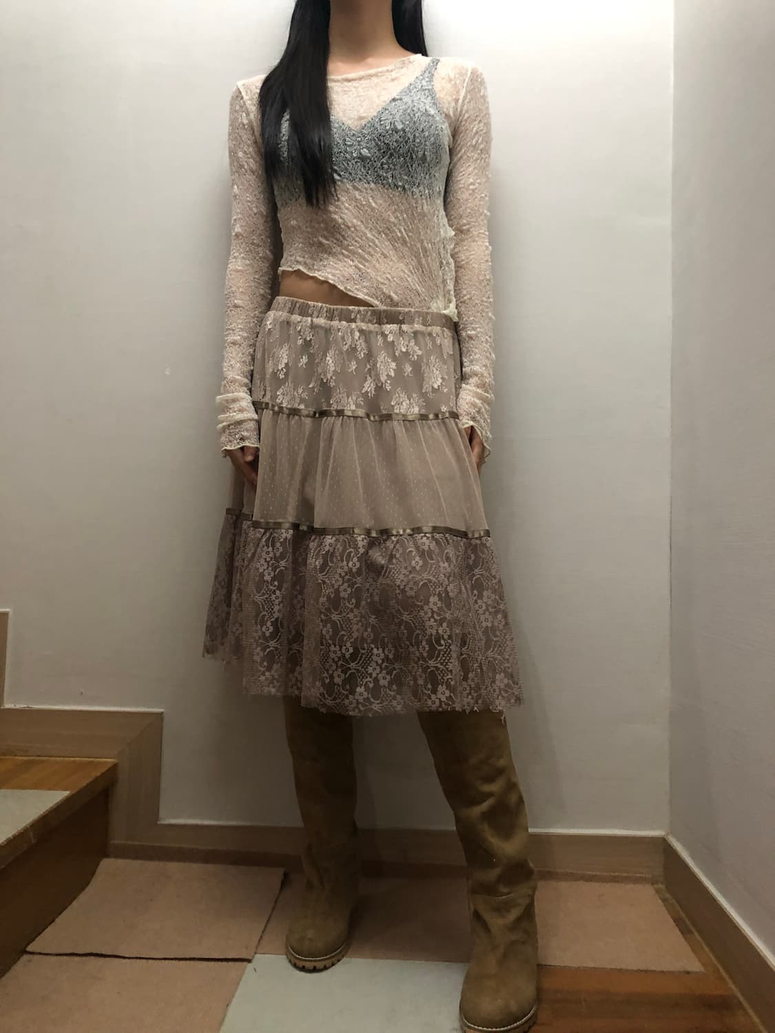 빈티지 인디핑크 레이스 스커트 상품이미지4