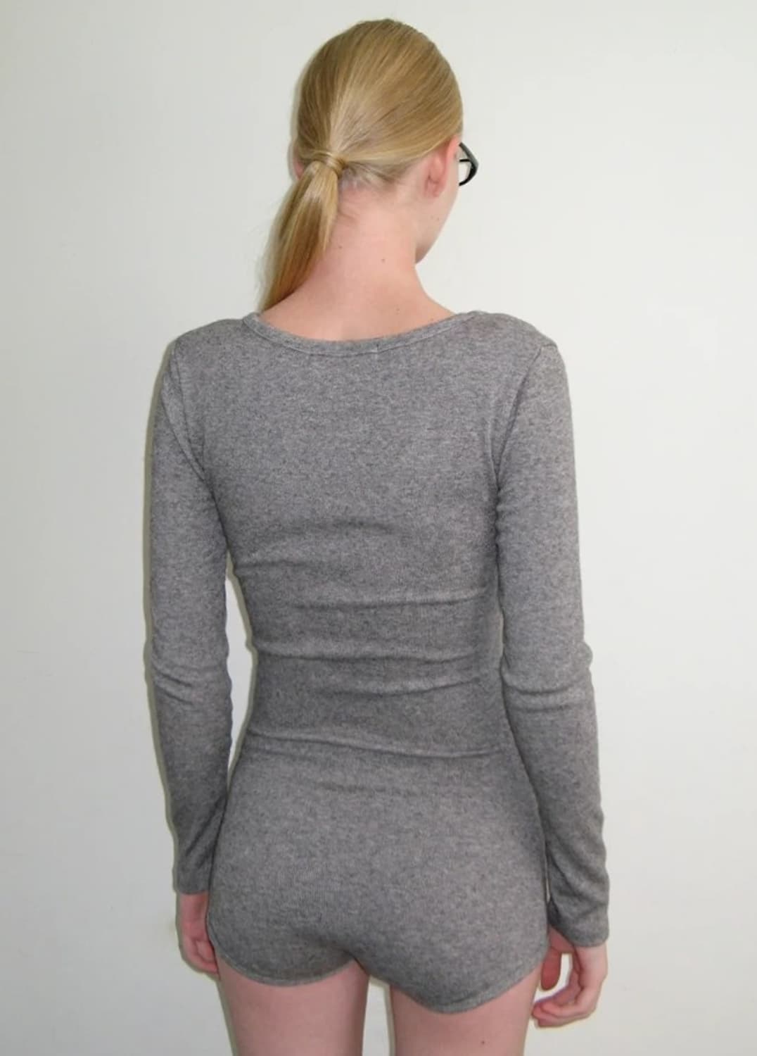 V-NECK KNIT BODY SUIT_MELANGE GREY 상품이미지2