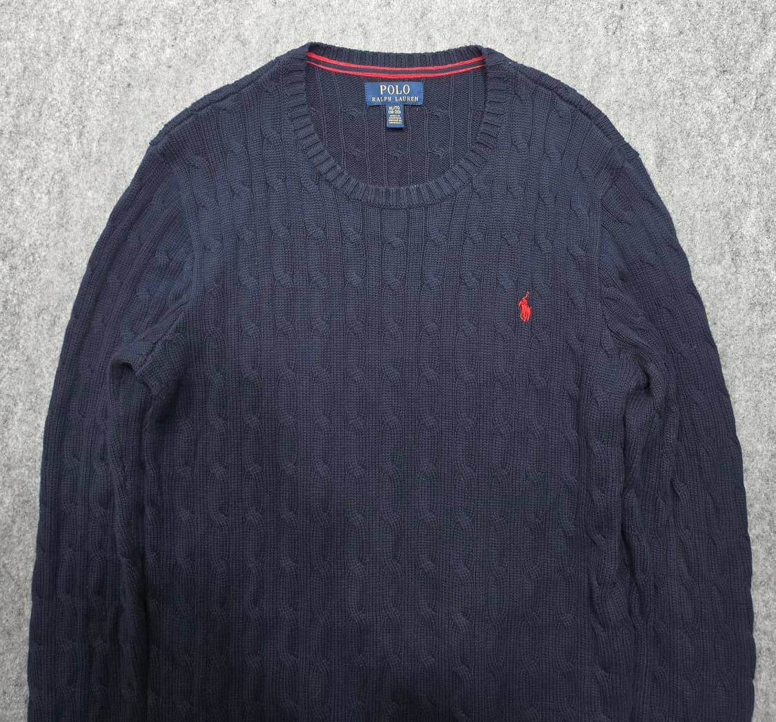 폴로 랄프로렌 케이블 꽈배기 니트 라운드넥 니트 네이비 보이즈 XL 상품이미지3