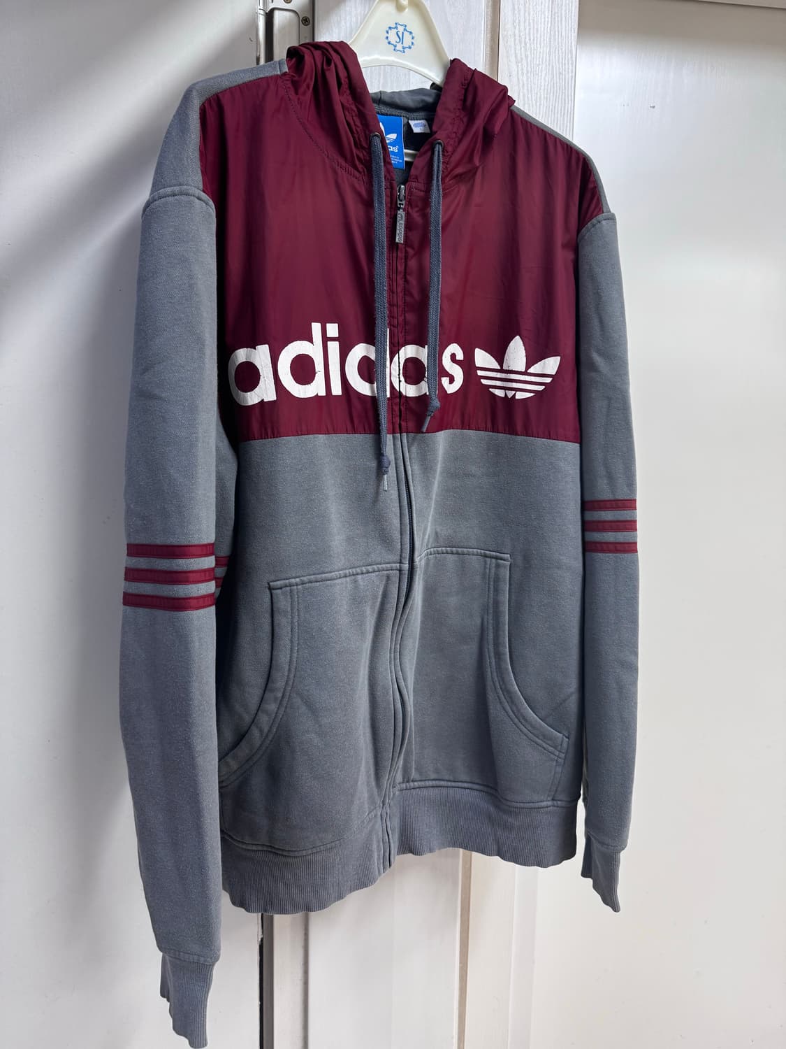 아디다스 삼선 후드집업 버건디/회색 상품이미지4