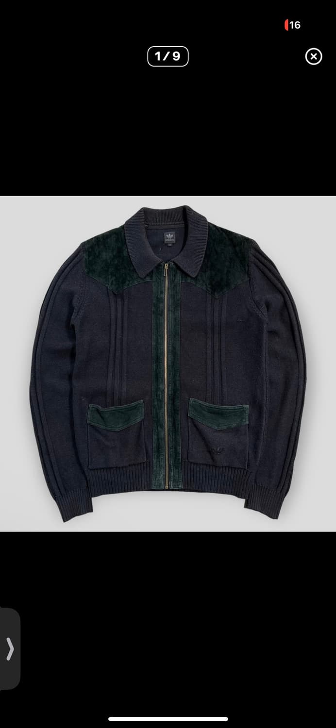 00‘s 아디다스 스웨이드 트리밍 니트집업 가디건 상품이미지1