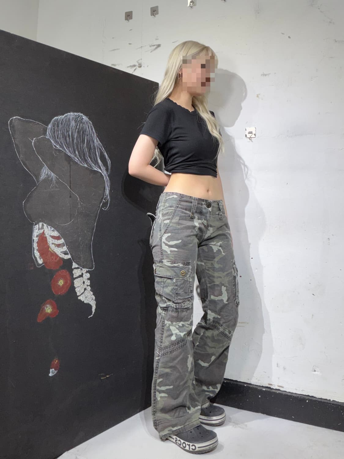 JPN 일본 빈티지 밀리터리 카모 부츠컷 로우라이즈 카고 팬츠 M 상품이미지5