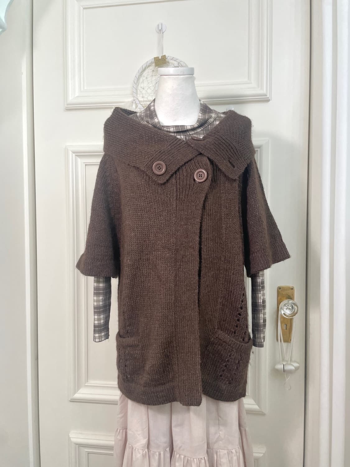 choco brown button point big collar card 상품이미지1