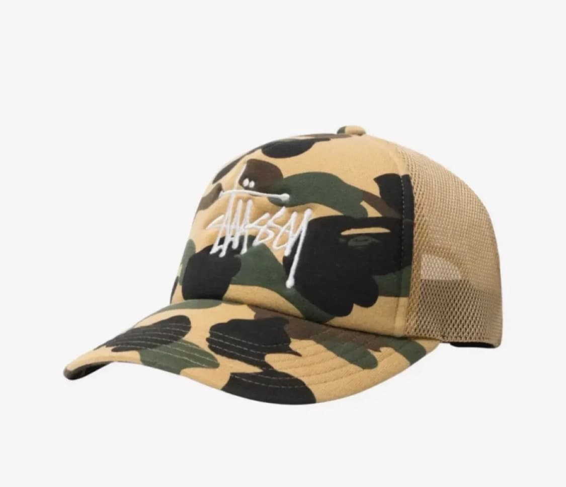 Stussy x BAPE Trucker Cap Yellow 스투시 베이프 상품이미지1