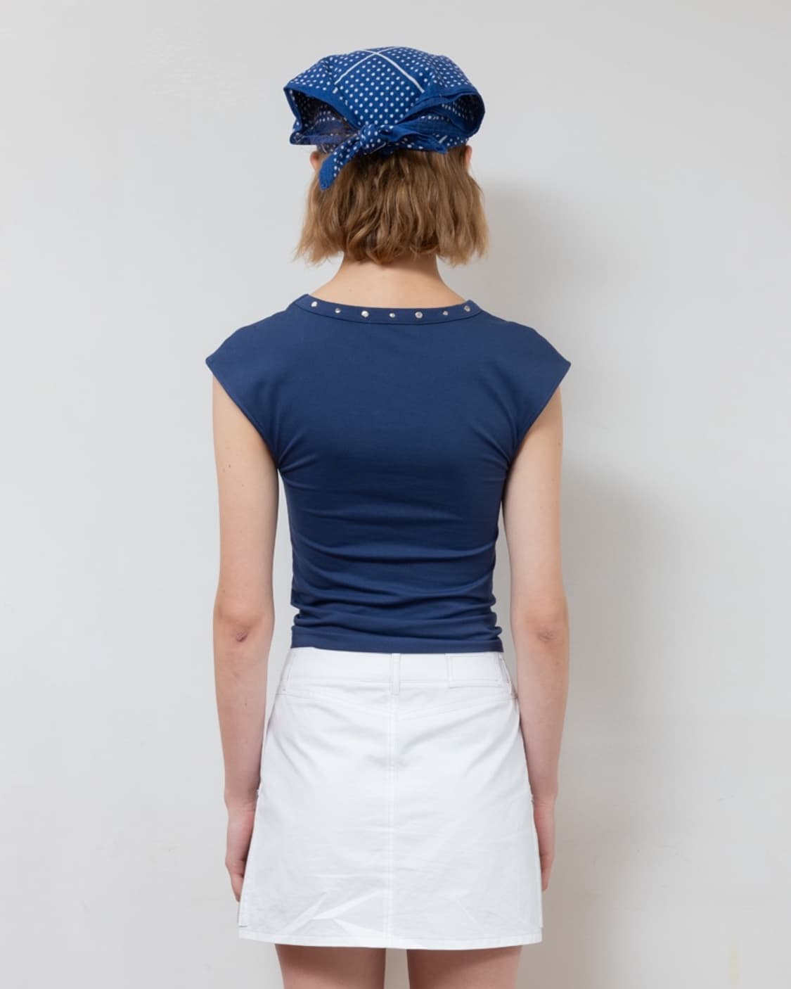 FABEUR 스터드 캡 슬리브 티셔츠 퍼플 네이비 상품이미지2