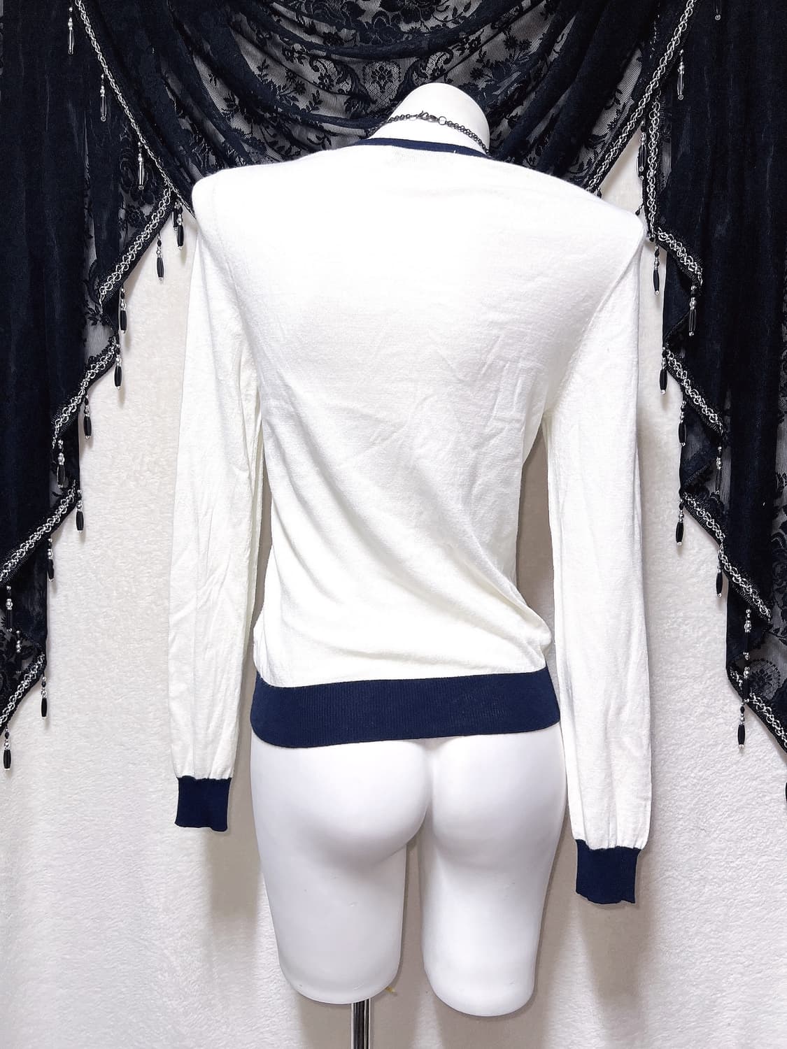 로맨틱갸루 로걀탑 베이직 진주 배색 니트가디건 러블리 페미닌 상품이미지7