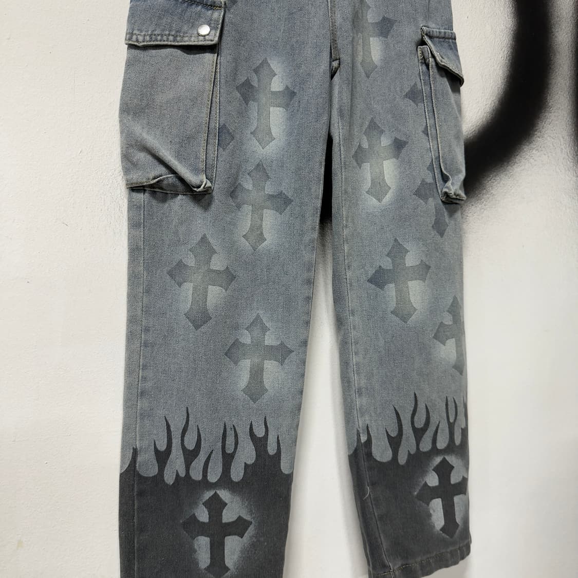 VTG 빈티지 멀티 크로스 프린팅 와이드 카고 데님 팬츠 상품이미지3