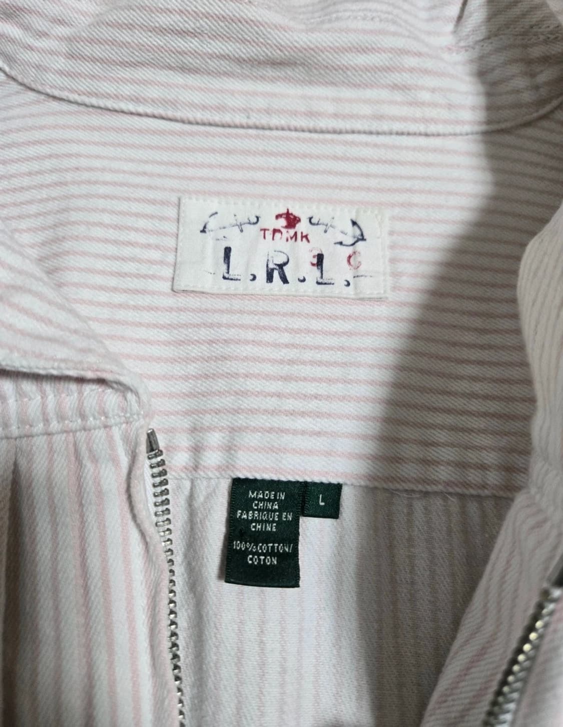 랄프로렌 LRL 데님 핑크 화이트 스트라이프 자켓 L 상품이미지3