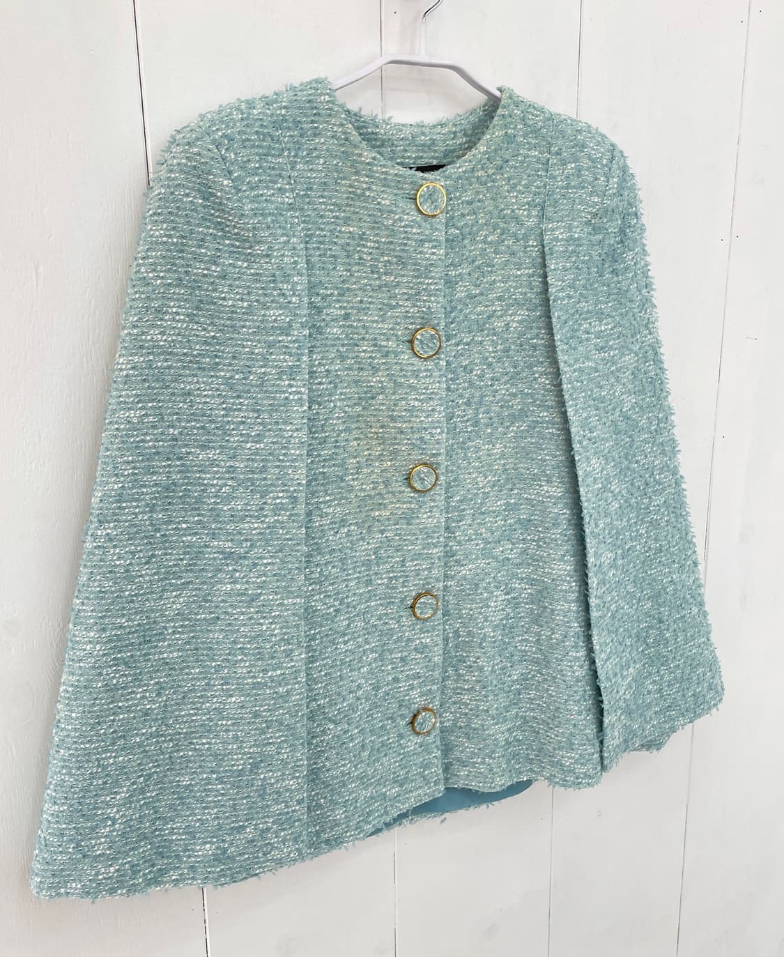 딘트(DINT) 민트 골드버튼 트위드 케이프 자켓 상품이미지5