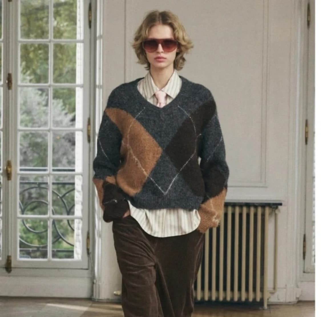 ZARA 자라 울 아가일 브이넥 니트 스웨터 S 상품이미지2