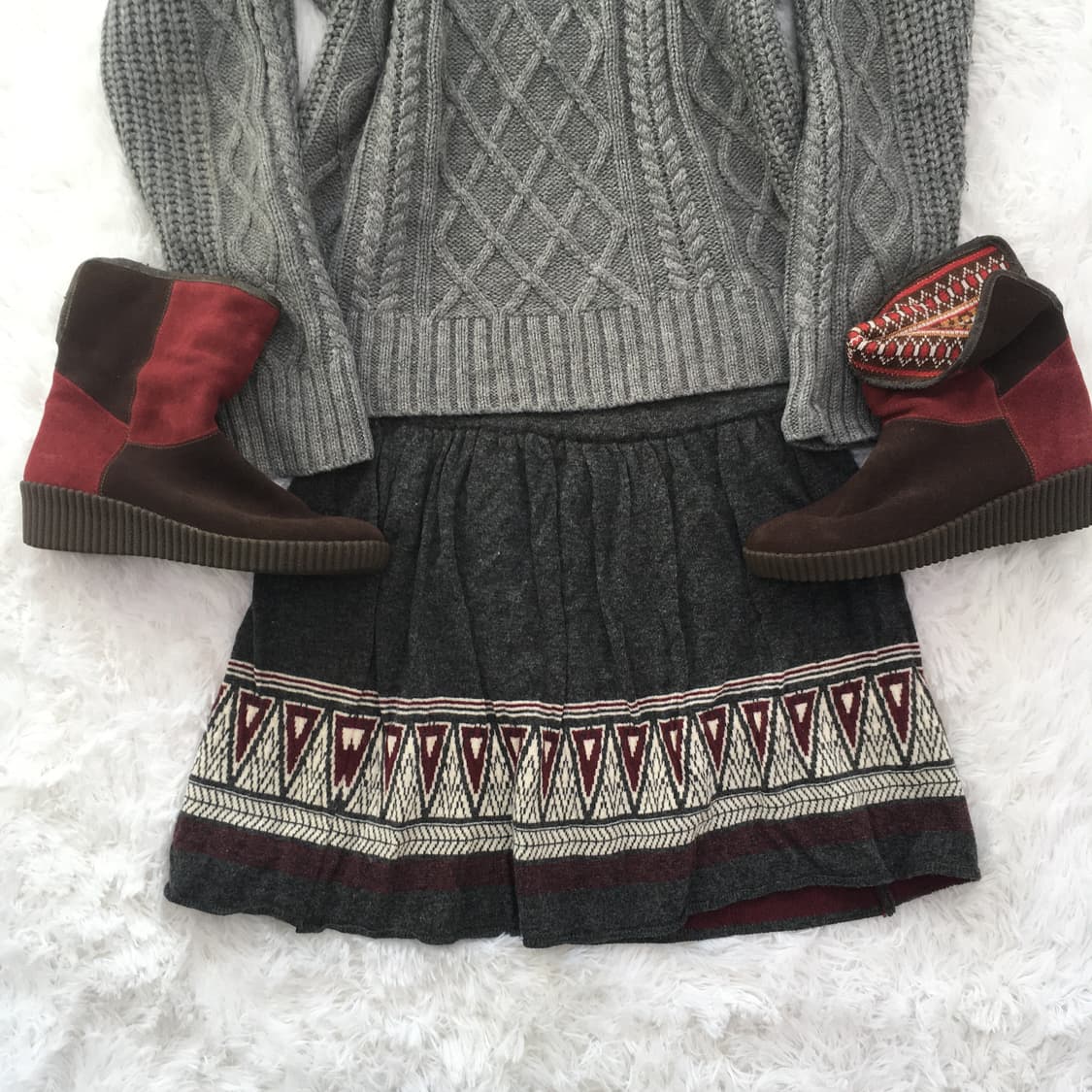 일본빈티지 챠콜 노르딕 버건디 니트 스커트 상품이미지1