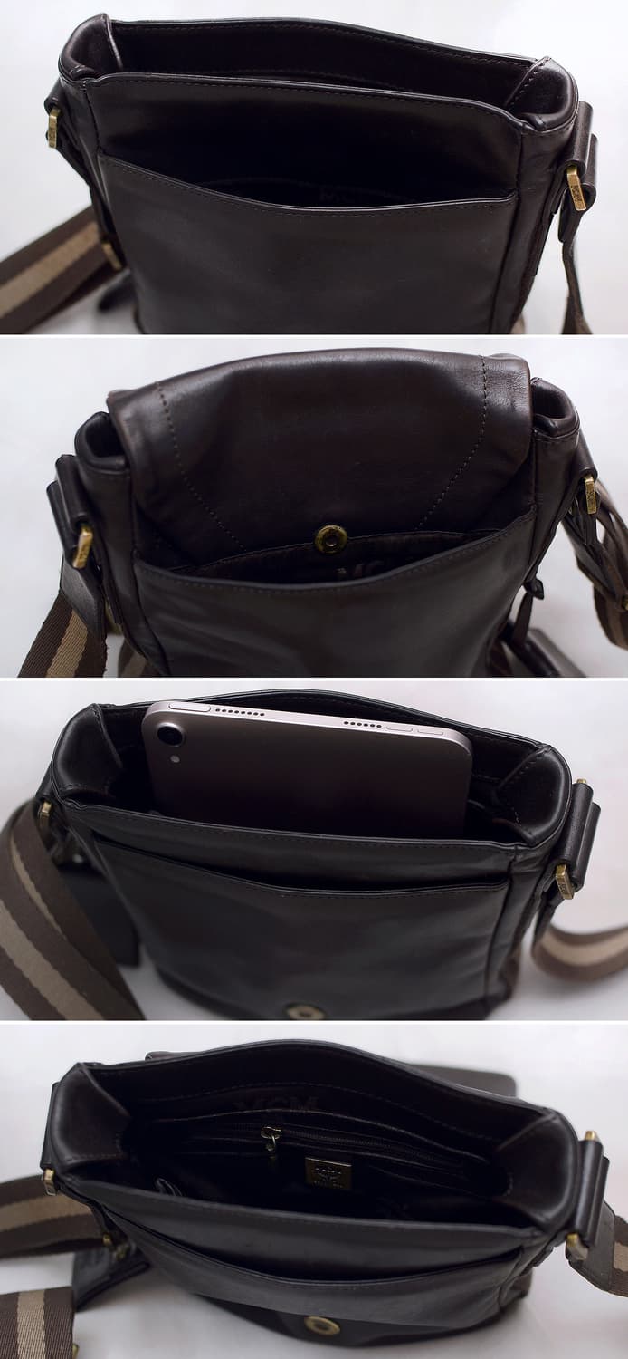 MCM 삼선 라이닝 풀그레인 카프스킨 레더 미니 메신저백 상품이미지6