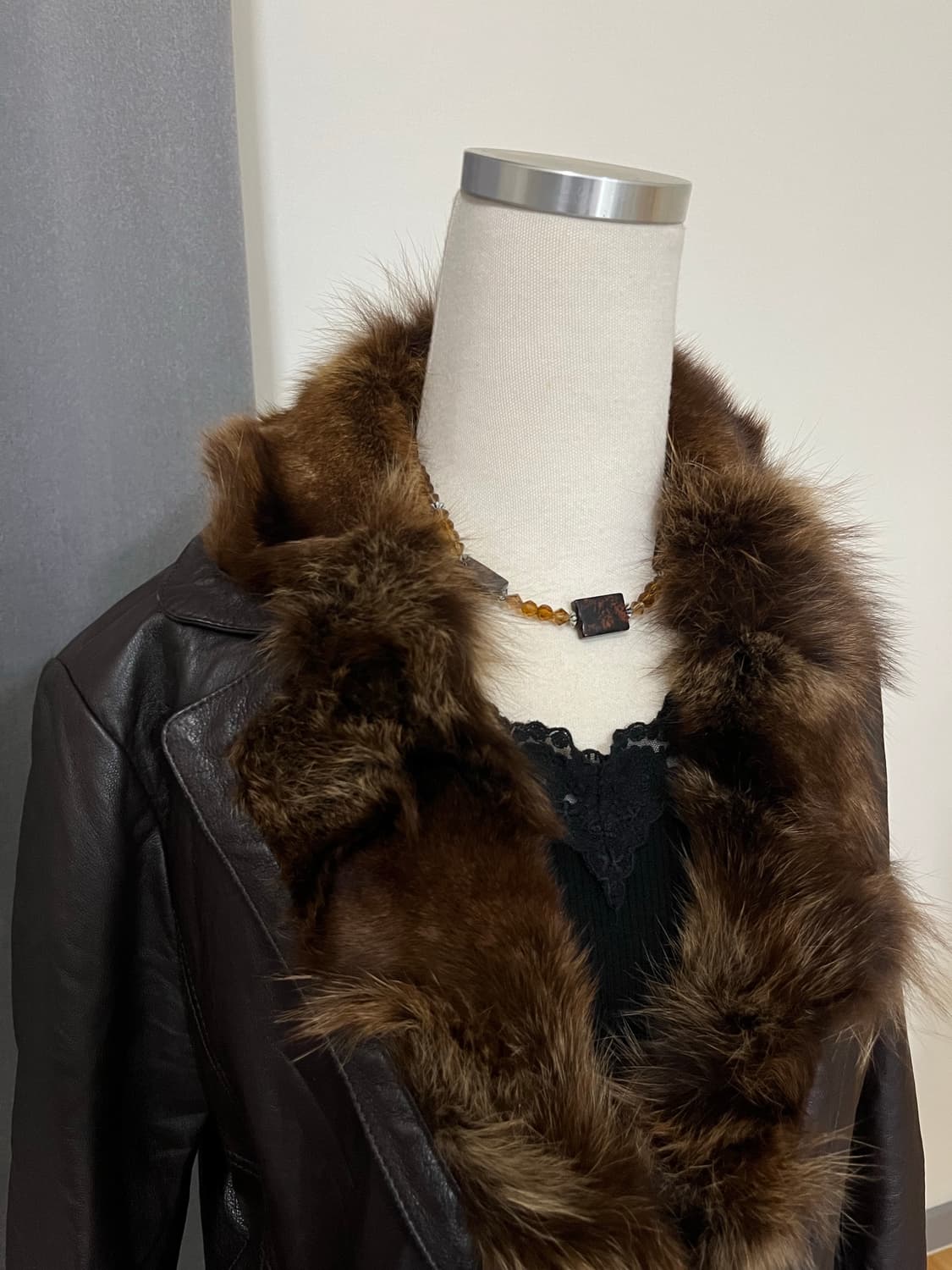 fur brown leather jacket 상품이미지1