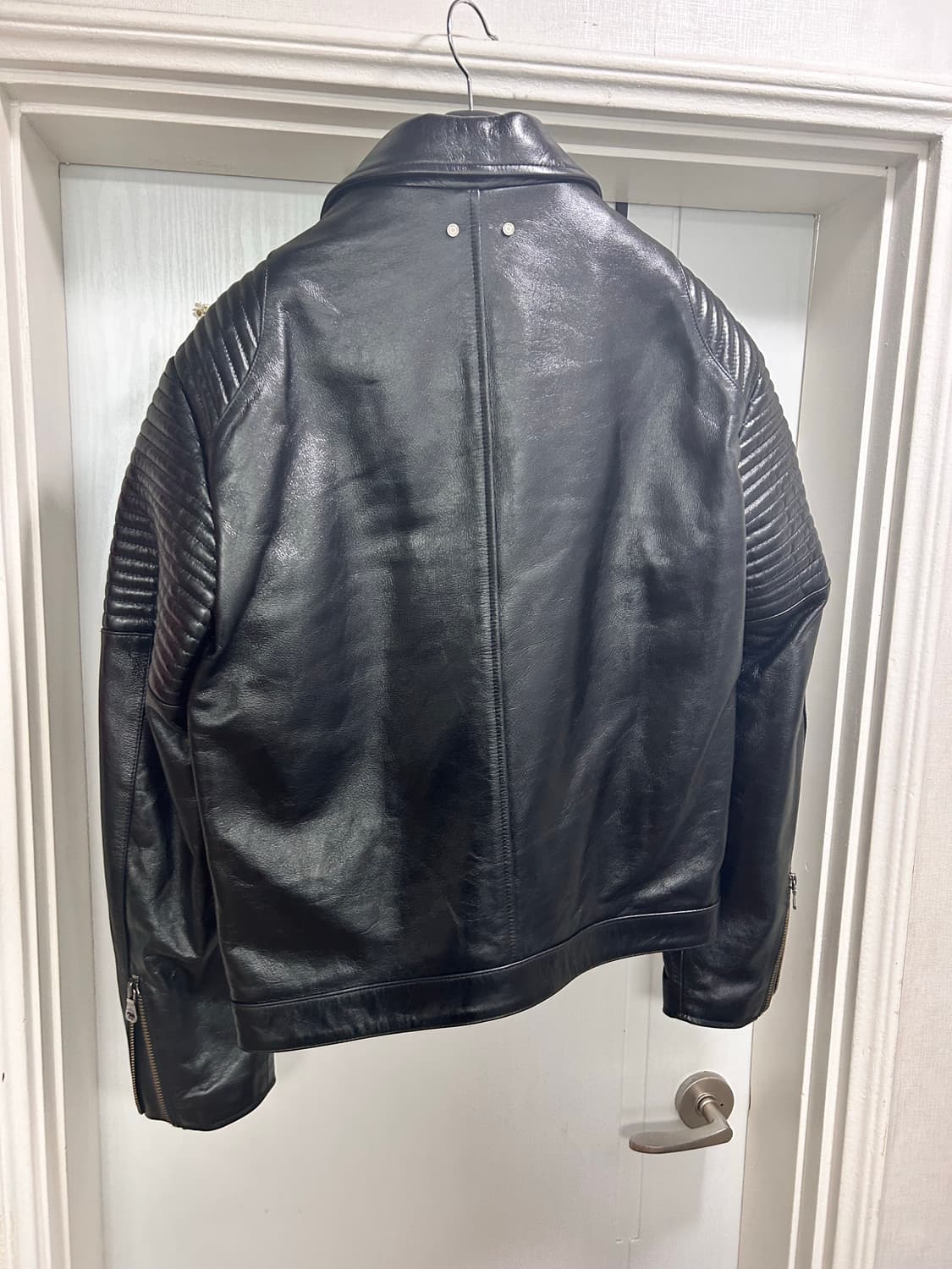 (XL)앤더슨벨 24FW 체커보드 가죽 바이커 자켓 상품이미지2