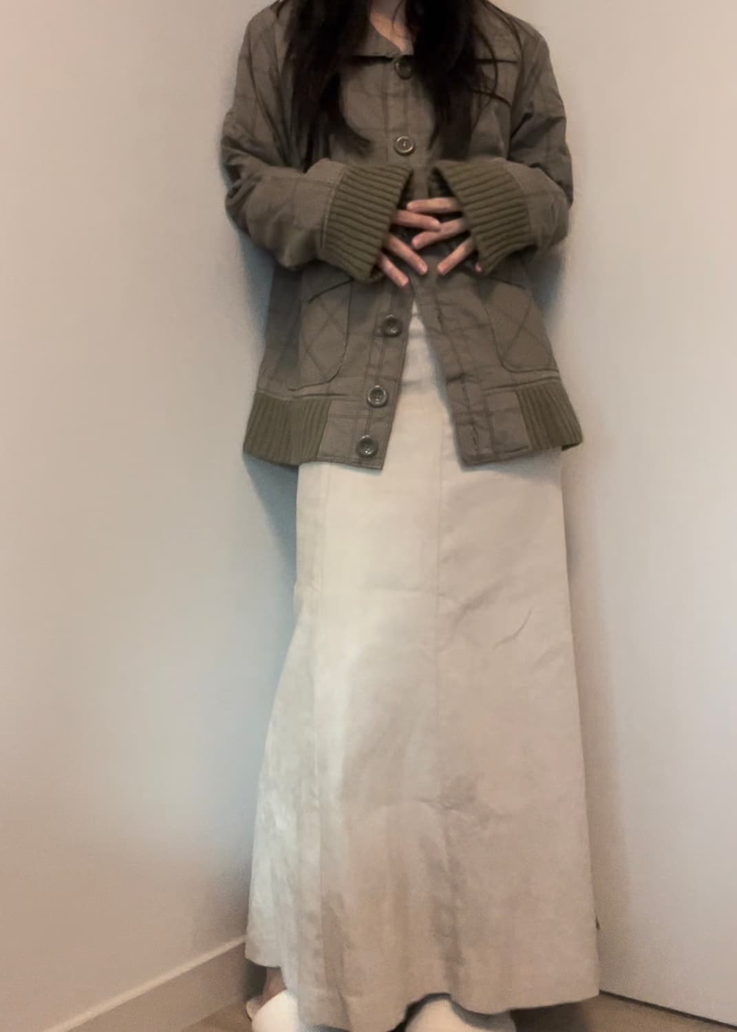 beige suede maxi-fit skirt 상품이미지1