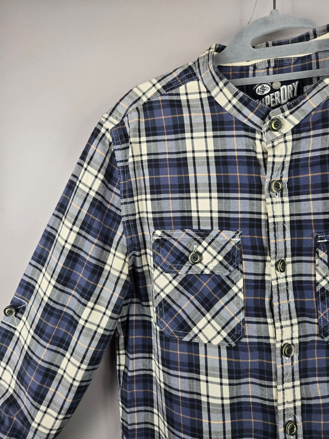 [무료배송]슈퍼드라이 M 남성 차이나카라 체크 긴팔 셔츠 상품이미지3