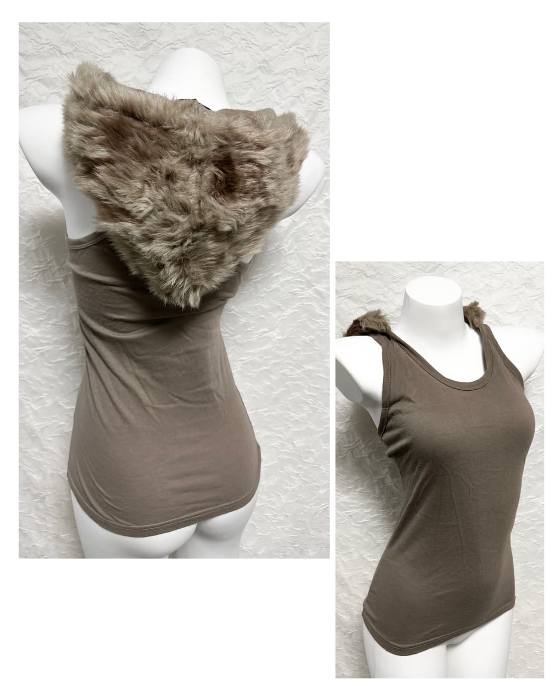 빈티지 glitz 글리츠 퍼 후드 슬리브리스 탑 상품이미지1