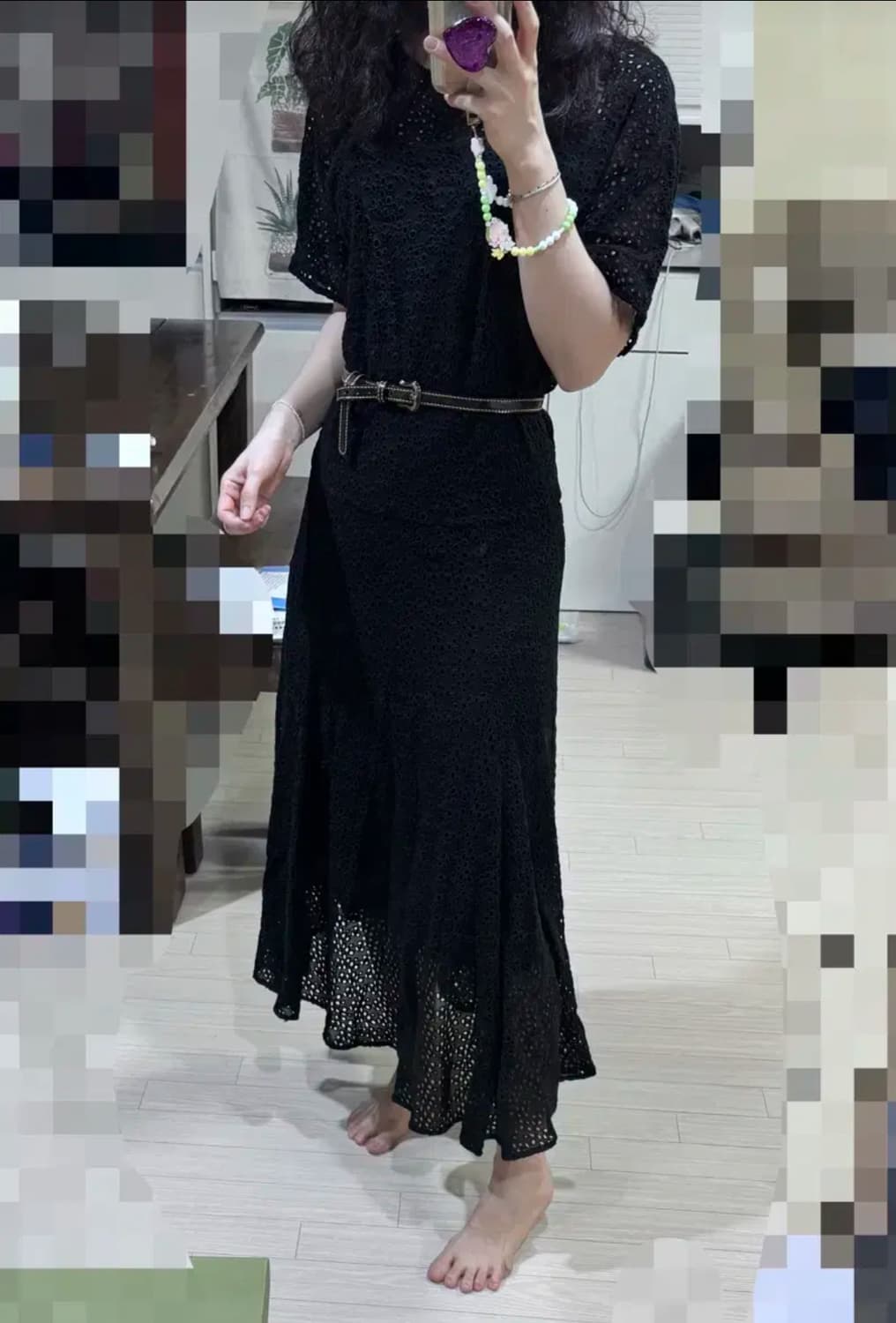 55 바네사브루노 정가128만 전판 레이스 자수 블랙  롱 원피스 산드로 상품이미지1