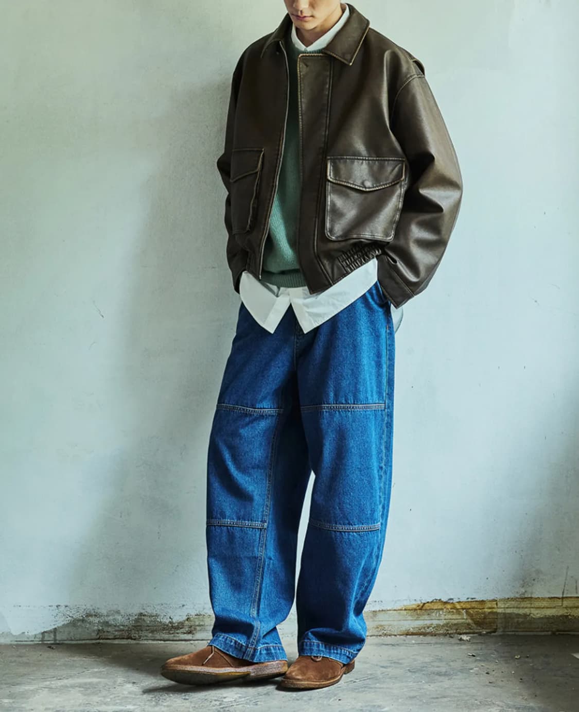 L 새제품) 로드 존 그레이 A-2 레더 자켓 브라운 워싱 워시드 상품이미지3