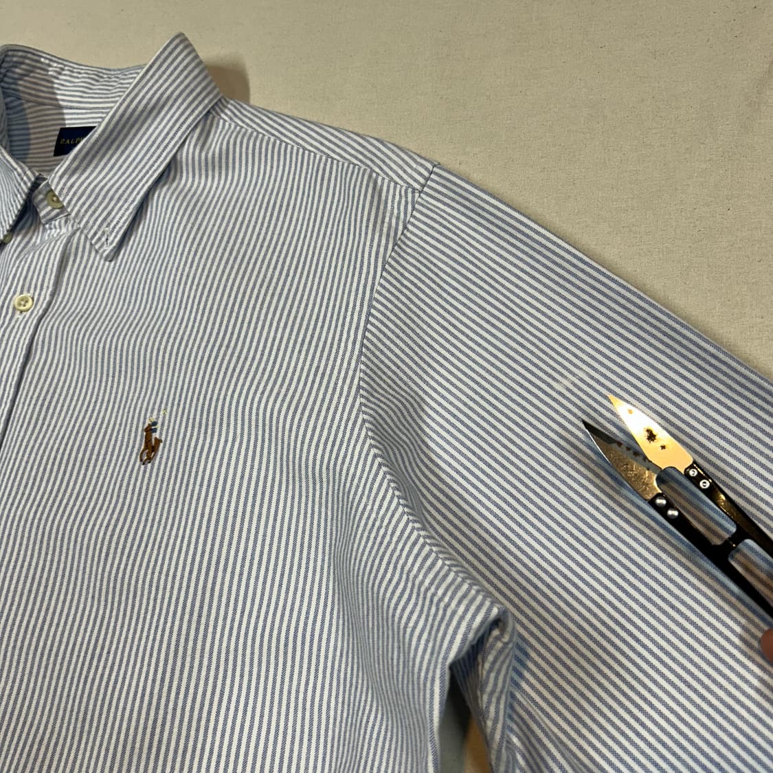 XL) 폴로 랄프로렌 클래식핏 하늘색 스트라이프 옥스포드 셔츠 상품이미지4