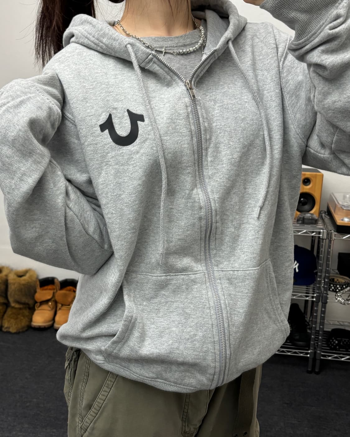 트루릴리젼 백로고 그레이 후드집업 상품이미지1