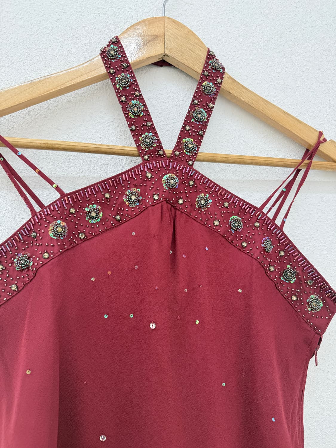 빈티지 레드 홀터낵 비즈 슬리브리스 상품이미지3