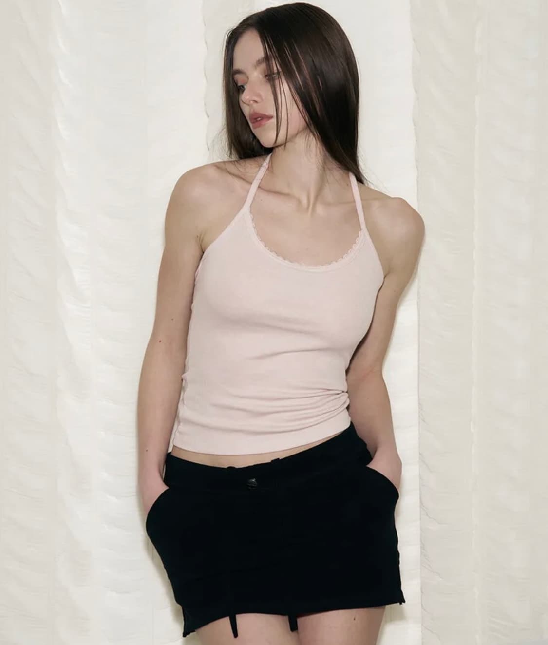 플리즈노팔로우 안젤라 홀터 레이스 탑 핑크 새상품 상품이미지1