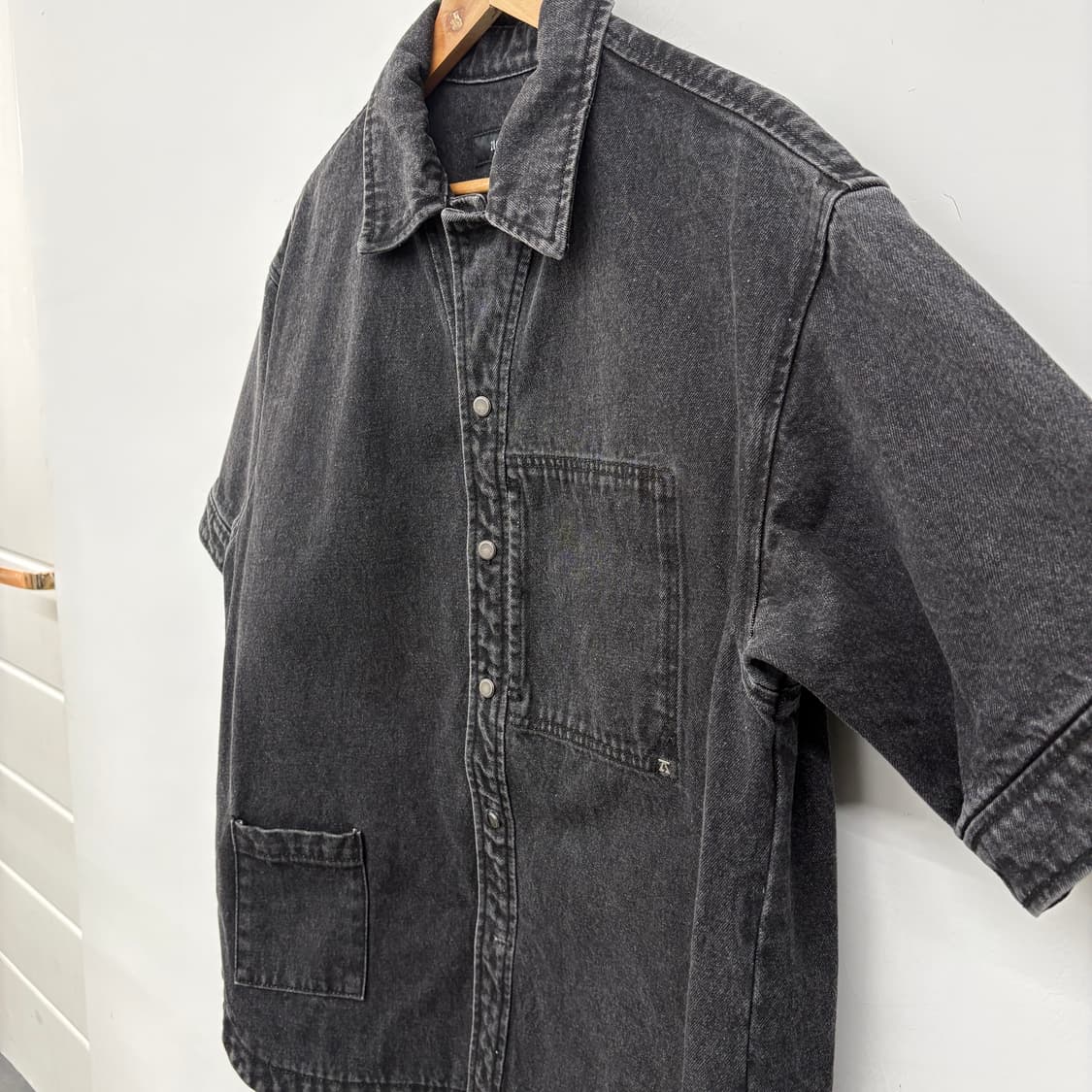 ZIOSONGZIO 블랙 데님 반팔 셔츠 남성 L 상품이미지5