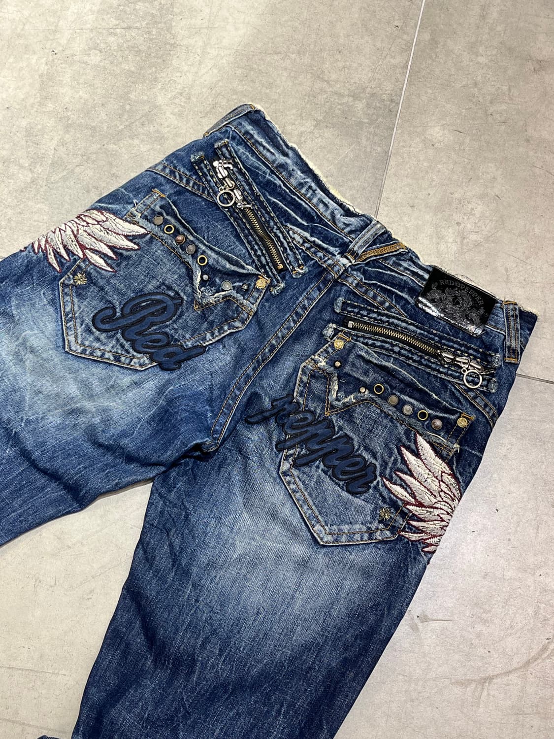 RED PEPPER 락펑크 그런지 워싱 날개 와이드 데님 팬츠 상품이미지2