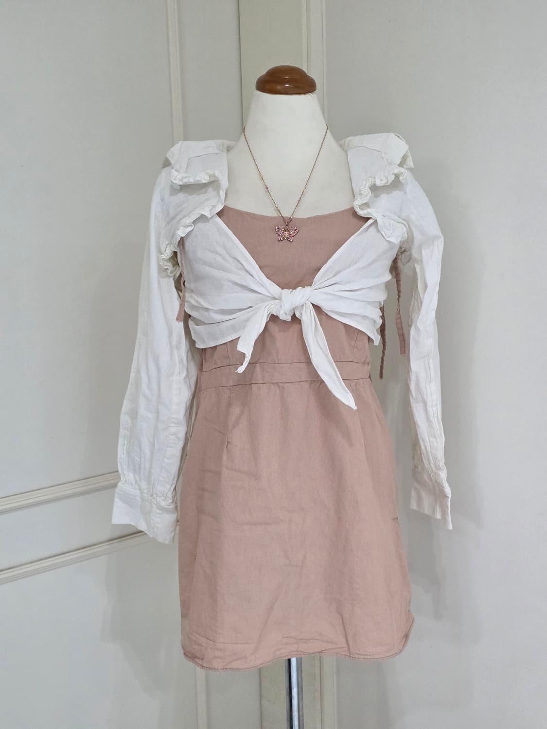 빈티지)페어리계 히메갸루 화이트 핑크 빅리본 원피스셔츠볼레로 코디세트 상품이미지2