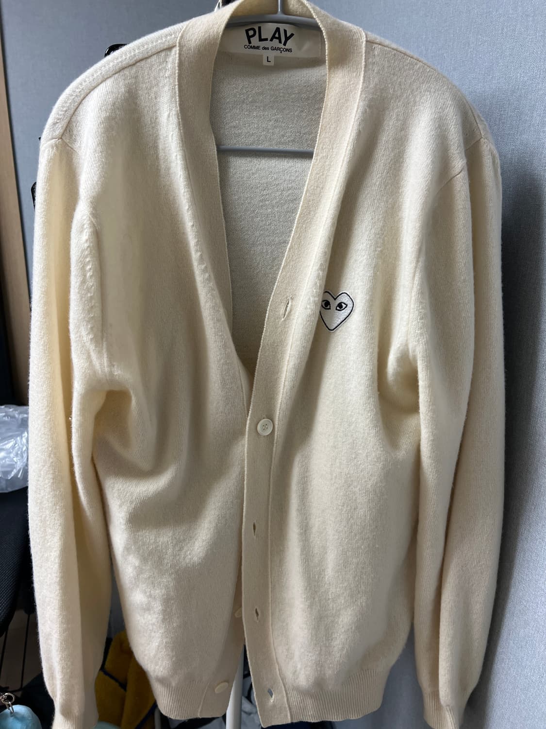 꼼데가르송 아이보리 L사이즈 가디건  화이트 와펜 상품이미지1