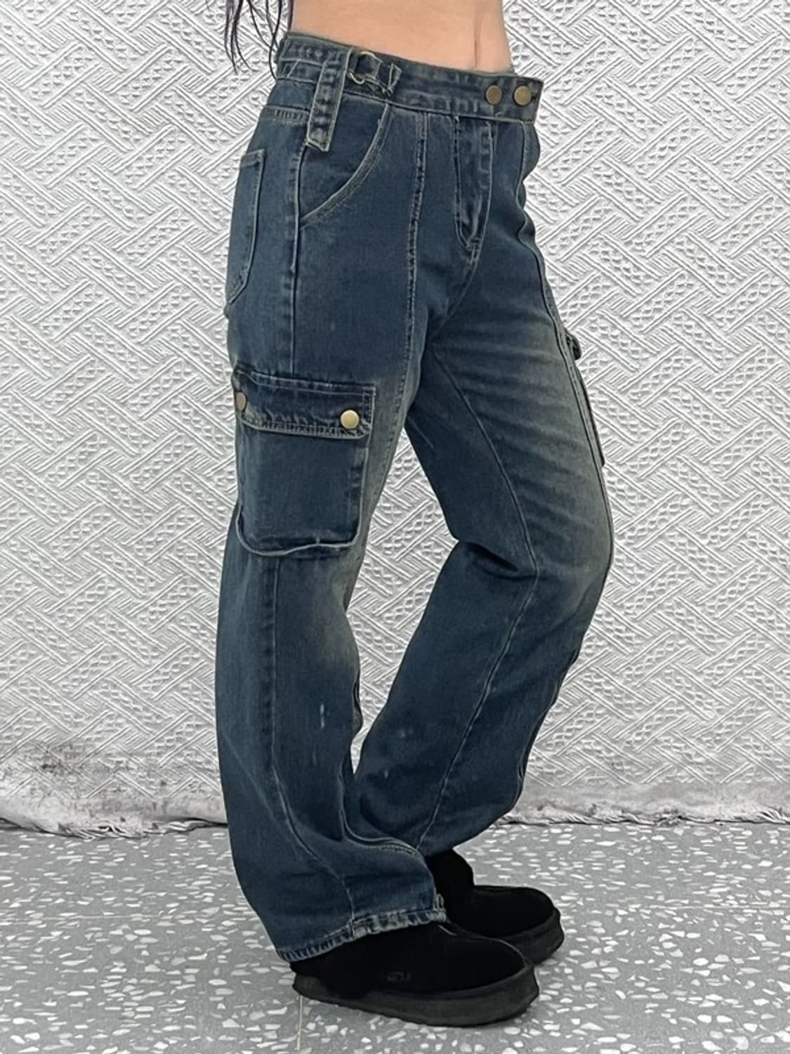 빈티지 Y2K 올드스쿨 빈티지 워싱 버튼 카고 데님팬츠 M C09361 상품이미지2