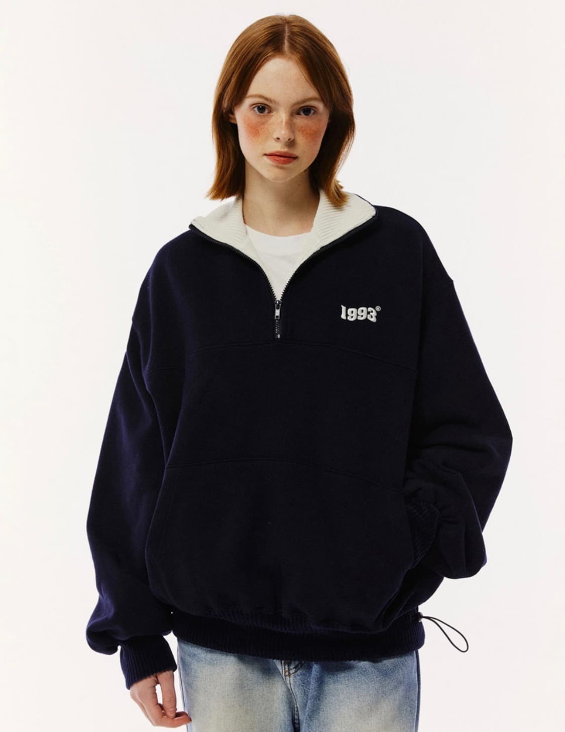 1993스튜디오 빈티지 기모 반 집업 네이비 상품이미지1