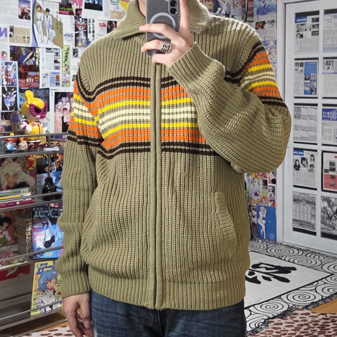 JPN 빈티지 브라운 스트라이프 니트 집업 상품이미지1