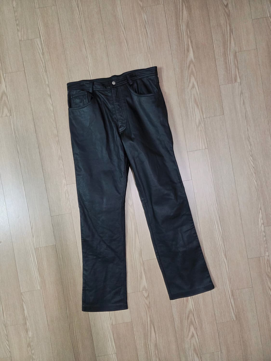 MTD 블랙 램스킨 레더 스트레이트 팬츠 상품이미지3