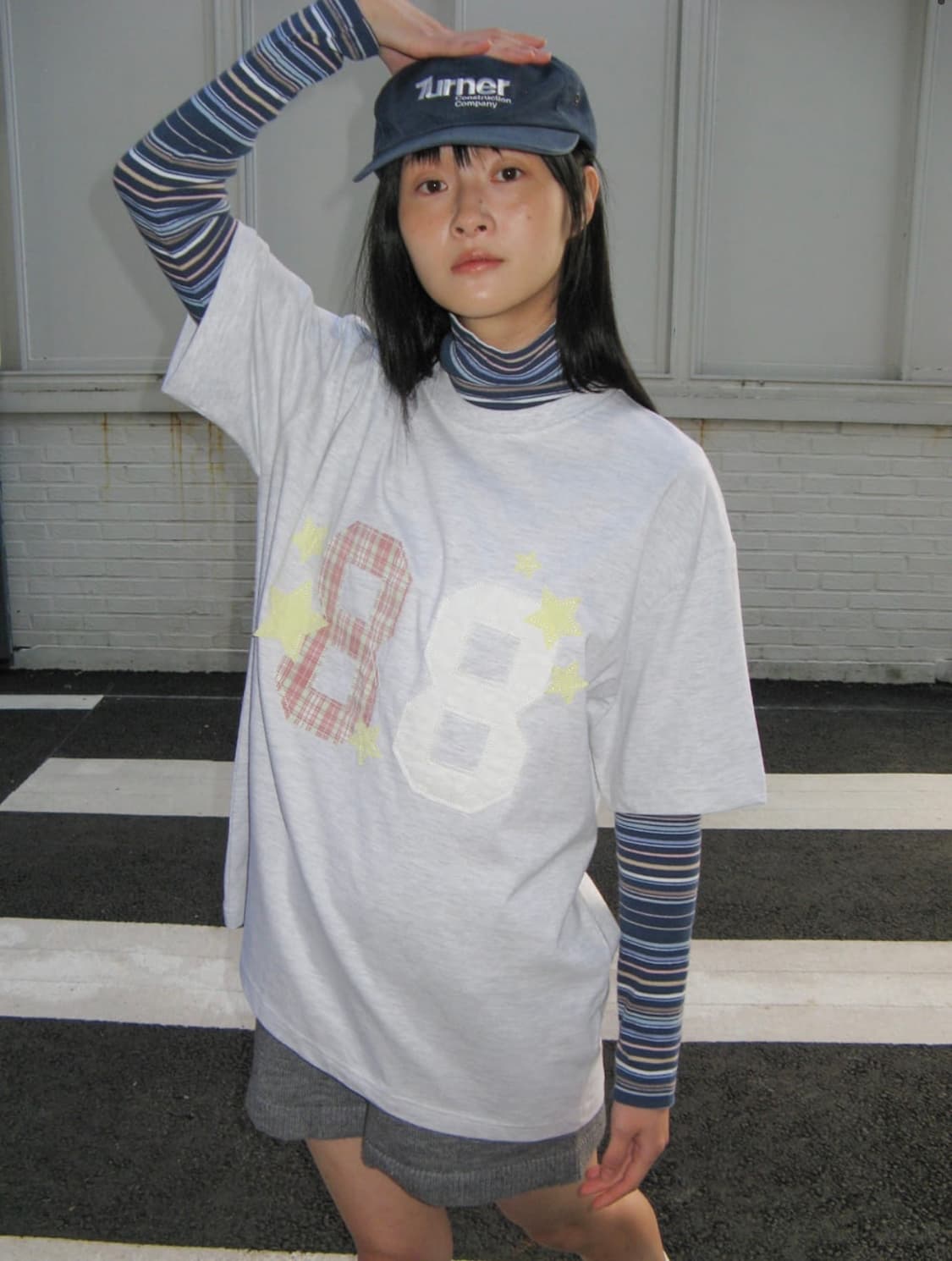 88 STAR MIXED APPLIQUE OVER FIT T SHIRT  상품이미지1